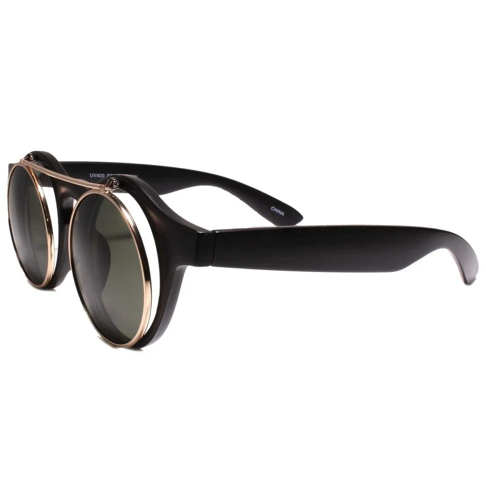 Lennon Dean Flip Up Classic Vintage Retro 60s 70s Sunglasses Matte Black Frame